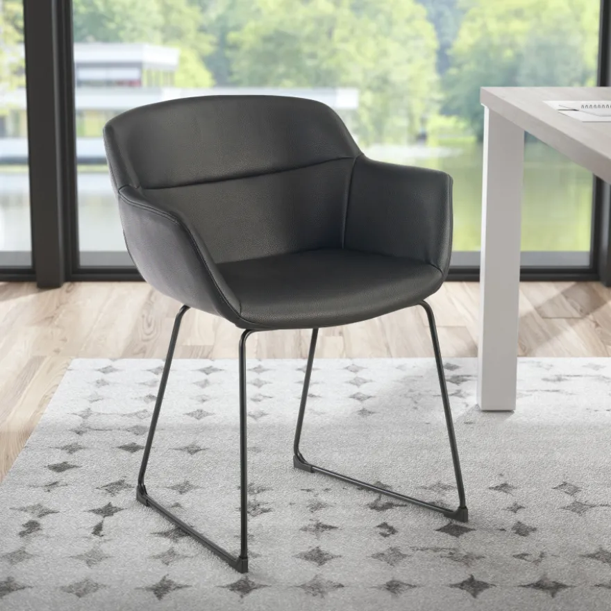 Sedia Sala Attesa Ores, Cantilever, Sedile Imbottito, Pelle