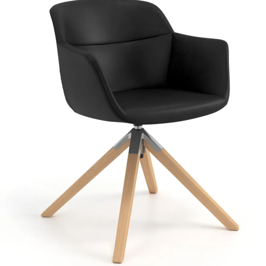 Sedia Scandinava Ores, Gambe in Legno, rotante, Pelle