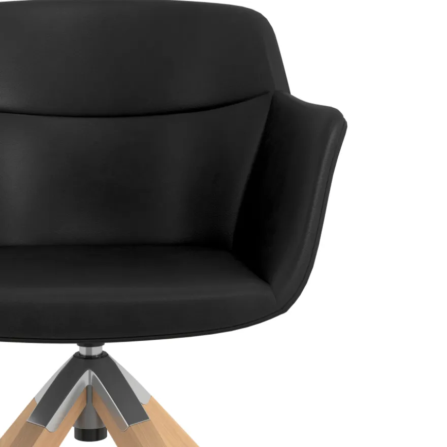 Sedia Scandinava Ores, Gambe in Legno, rotante, Pelle