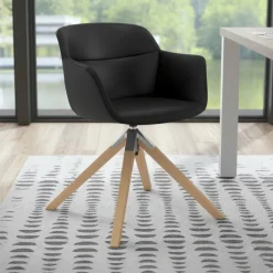 Sedia Scandinava Ores, Gambe in Legno, rotante, Pelle