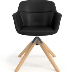 Sedia Scandinava Ores, Gambe in Legno, rotante, Pelle