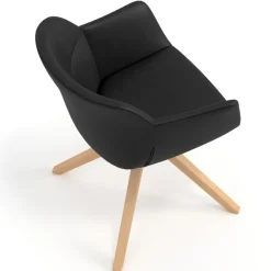 Sedia Scandinava Ores, Gambe in Legno, rotante, Pelle