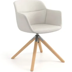 Sedia Scandinava Ores, Gambe in Legno, rotante, Pelle