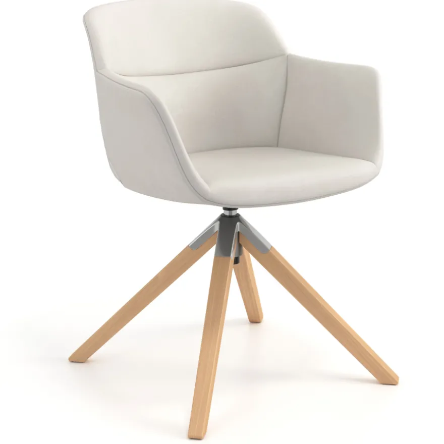 Sedia Scandinava Ores, Gambe in Legno, rotante, Pelle