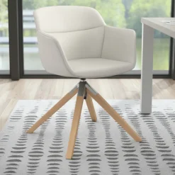 Sedia Scandinava Ores, Gambe in Legno, rotante, Pelle