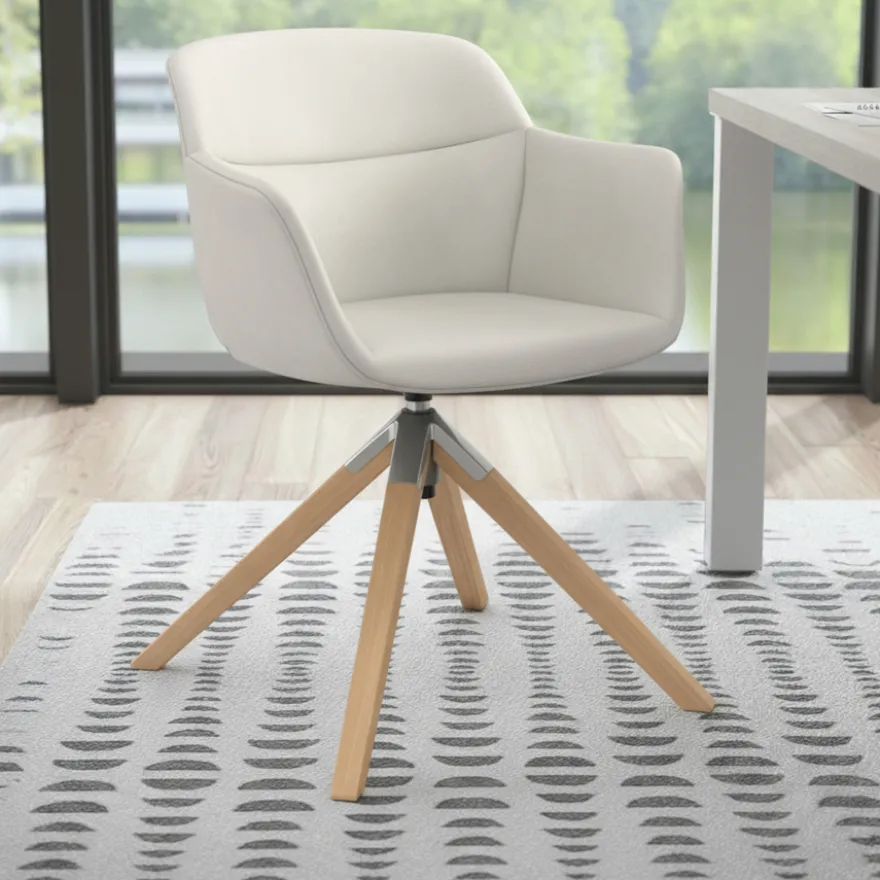 Sedia Scandinava Ores, Gambe in Legno, rotante, Pelle
