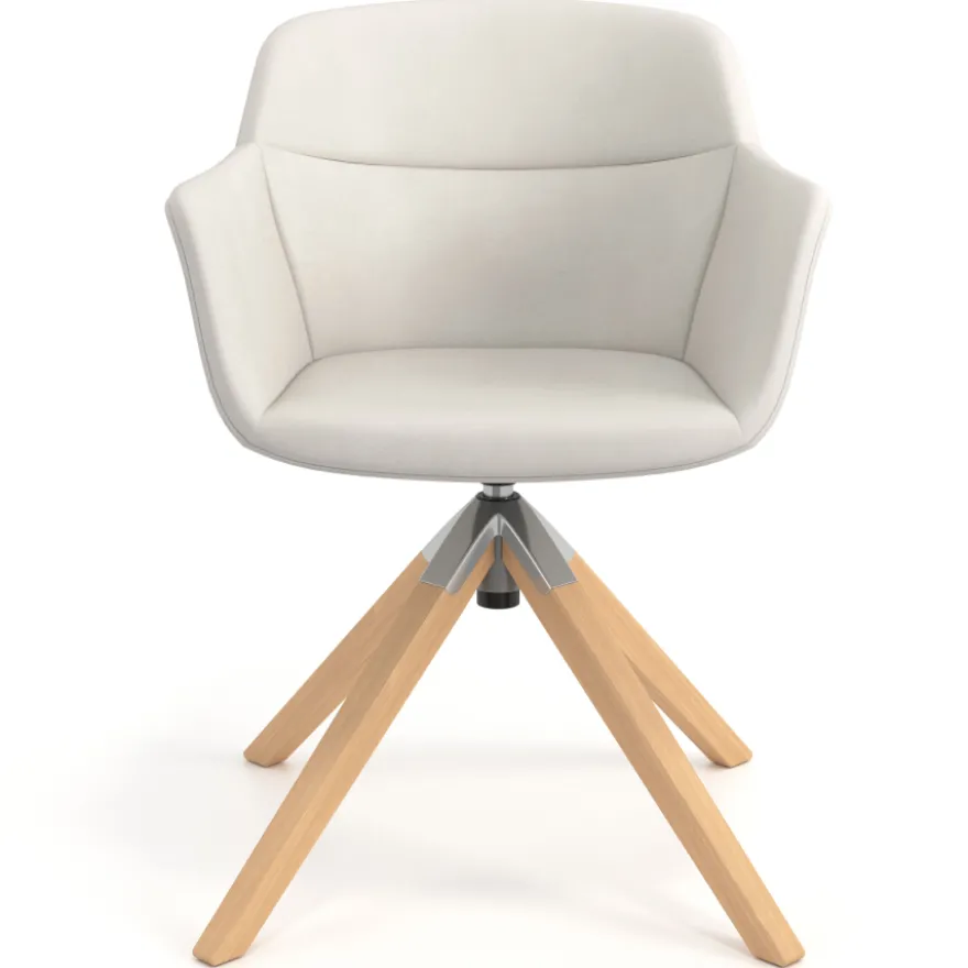 Sedia Scandinava Ores, Gambe in Legno, rotante, Pelle