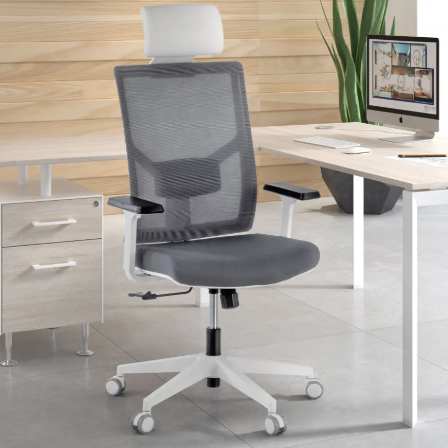 Sedia Scrivania Ergonomica Verdi white, braccioli regolabili, con poggiatesta