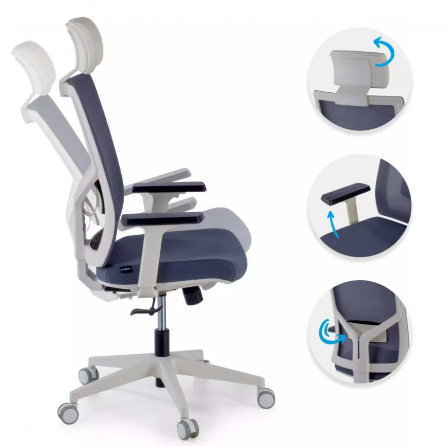Sedia Scrivania Ergonomica Verdi white, braccioli regolabili, con poggiatesta