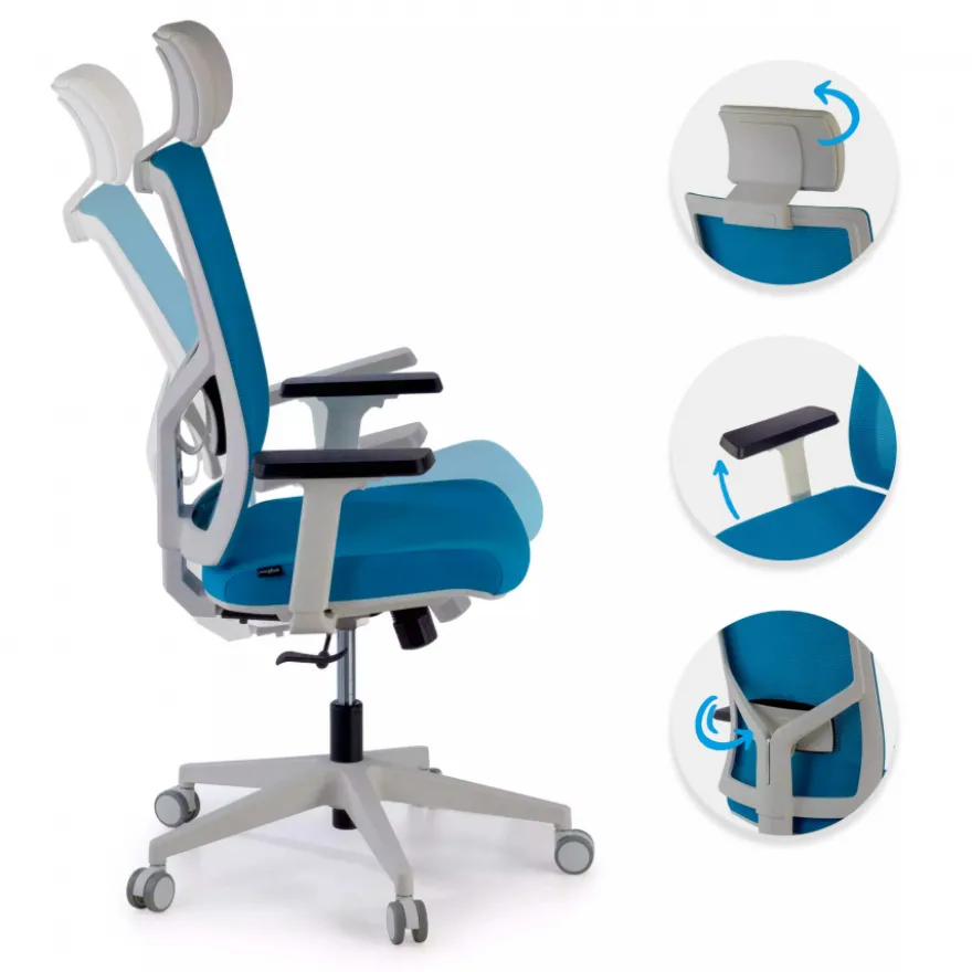 Sedia Scrivania Ergonomica Verdi white, braccioli regolabili, con poggiatesta