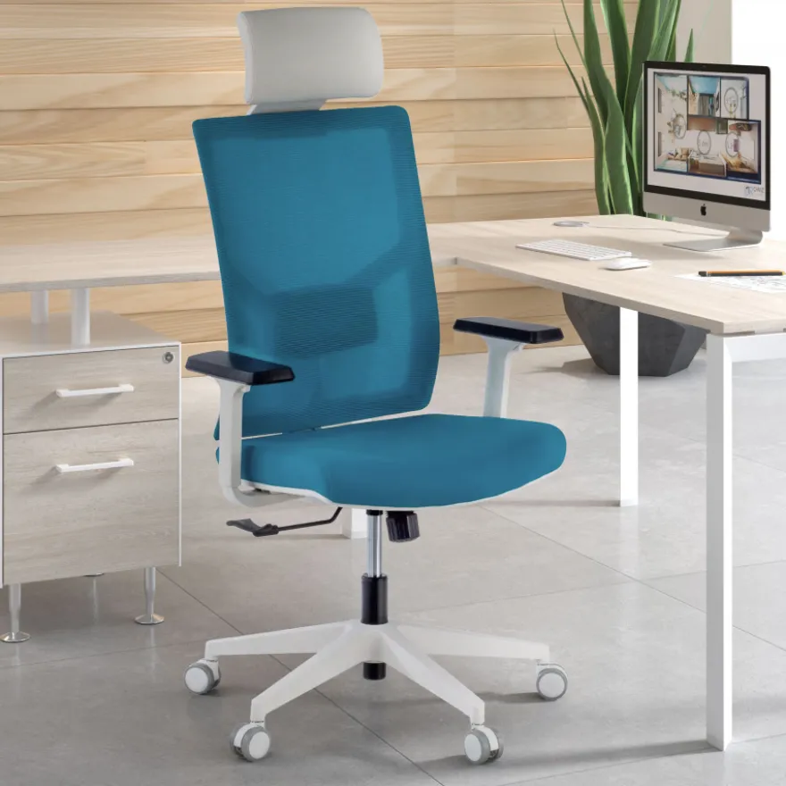 Sedia Scrivania Ergonomica Verdi white, braccioli regolabili, con poggiatesta