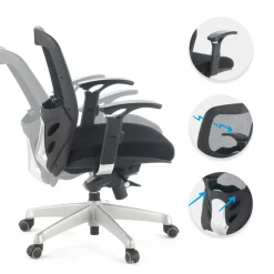 Sedia Smart Working Hazuki, braccioli 3D, schiuma iniettata, rete