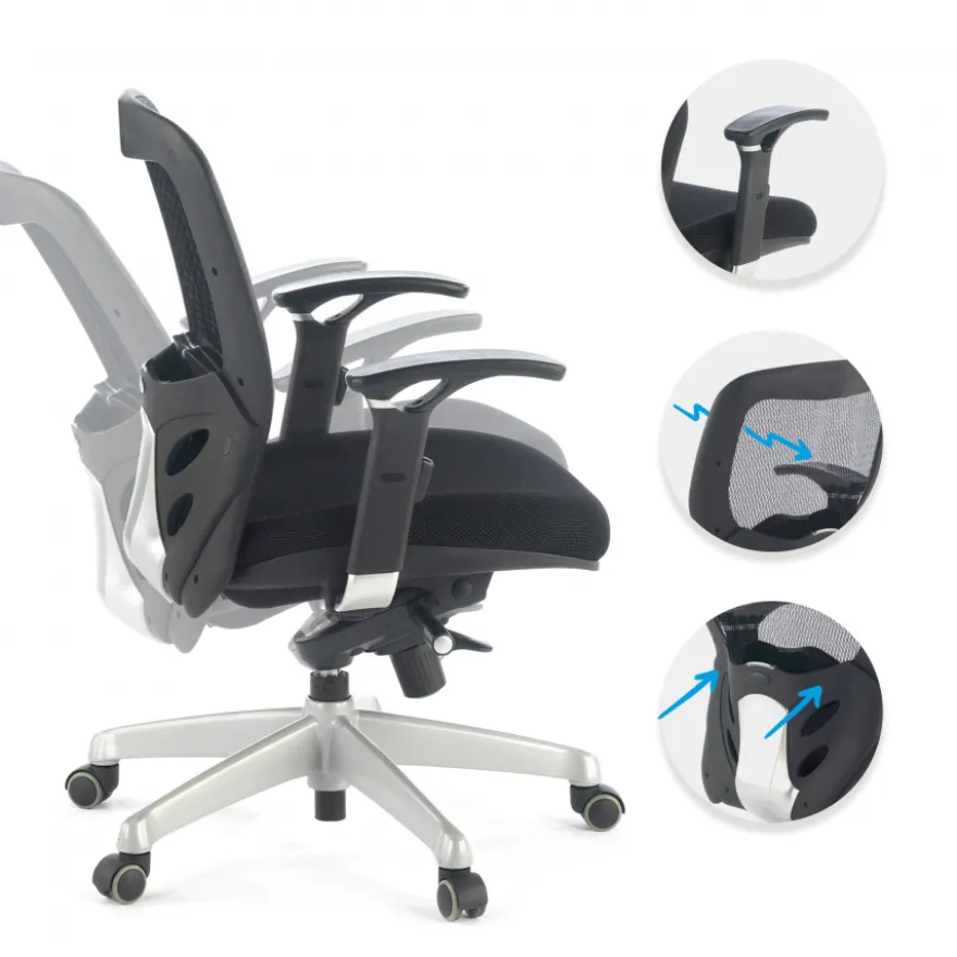 Sedia Smart Working Hazuki, braccioli 3D, schiuma iniettata, rete
