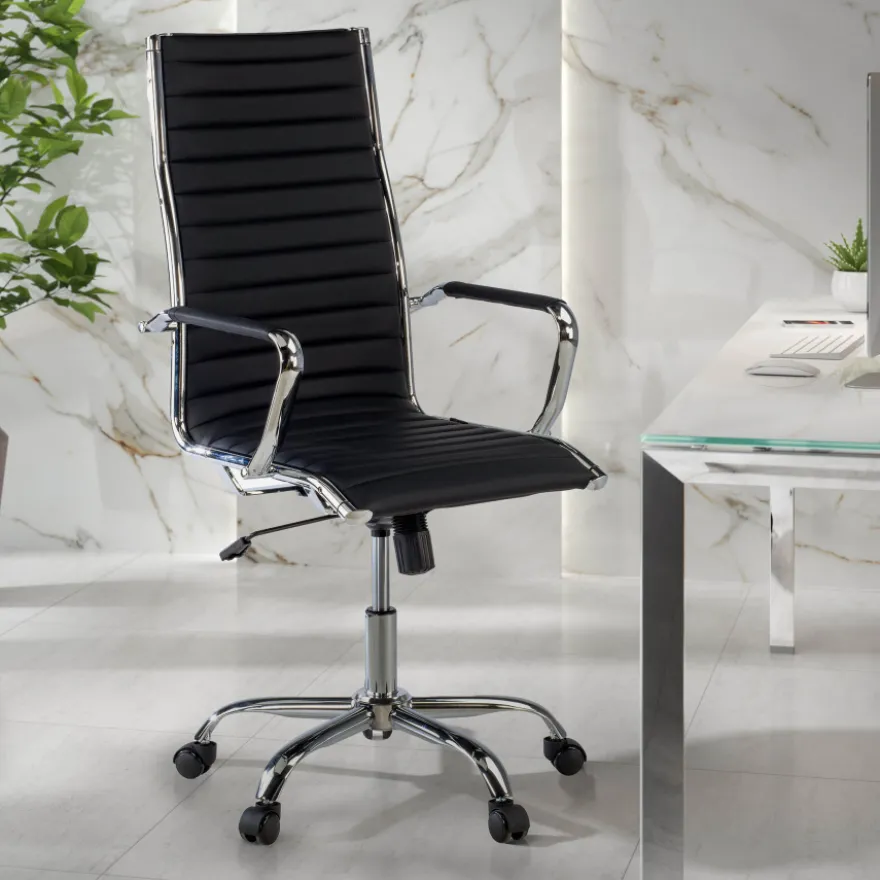 Sedia ufficio design Vogue, Struttura cromata, schienale alto