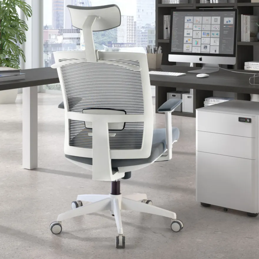 Sedia Ufficio Ergonomica Akira white con poggiatesta