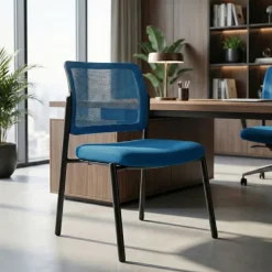 Sedia visitatore Hermes, base a 4 gambe, seduta ampia, schienale in rete
