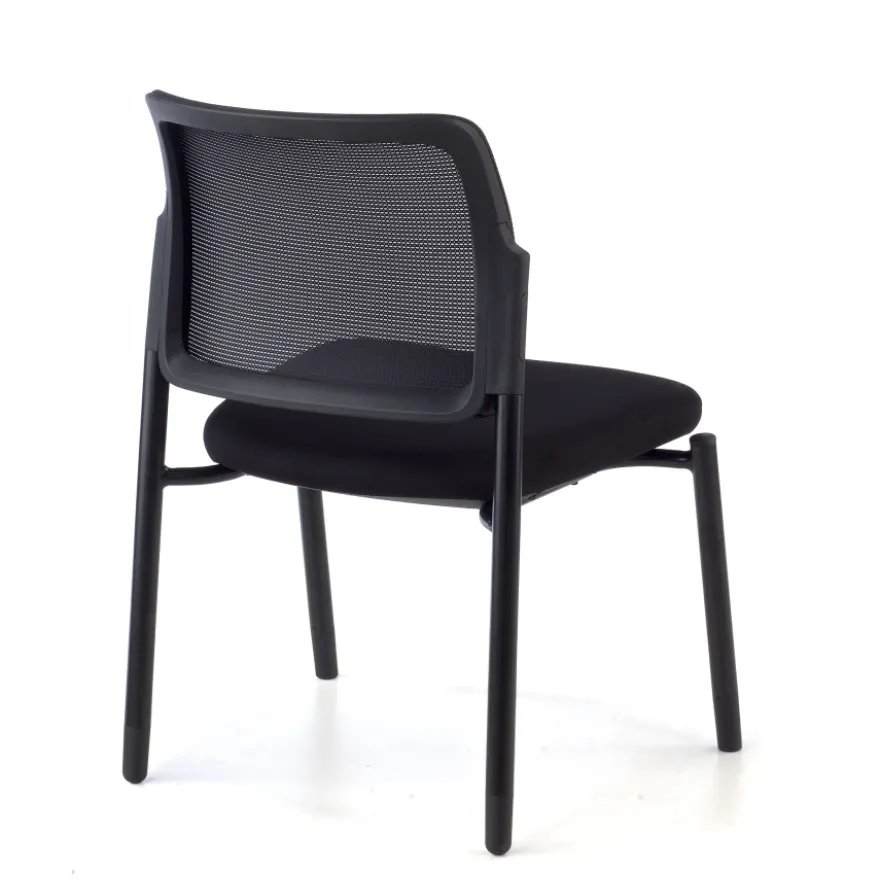 Sedia visitatore Hermes, base a 4 gambe, seduta ampia, schienale in rete