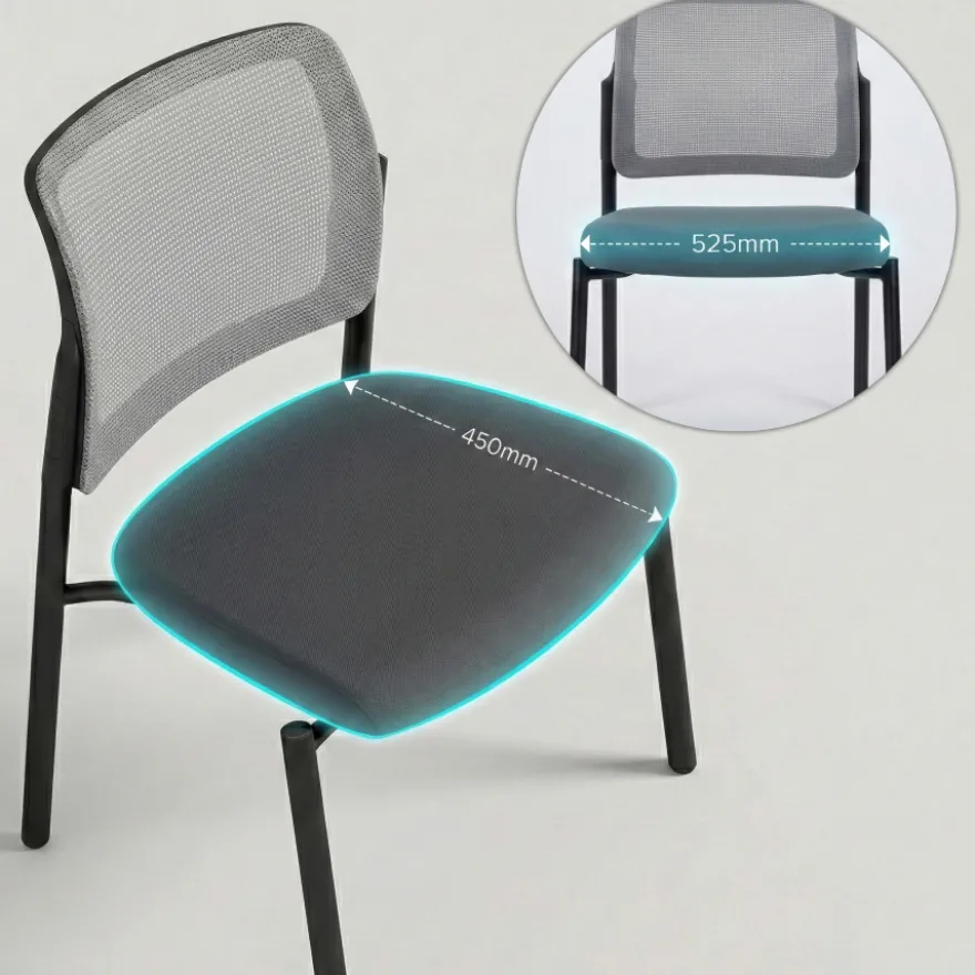 Sedia visitatore Hermes, base a 4 gambe, seduta ampia, schienale in rete