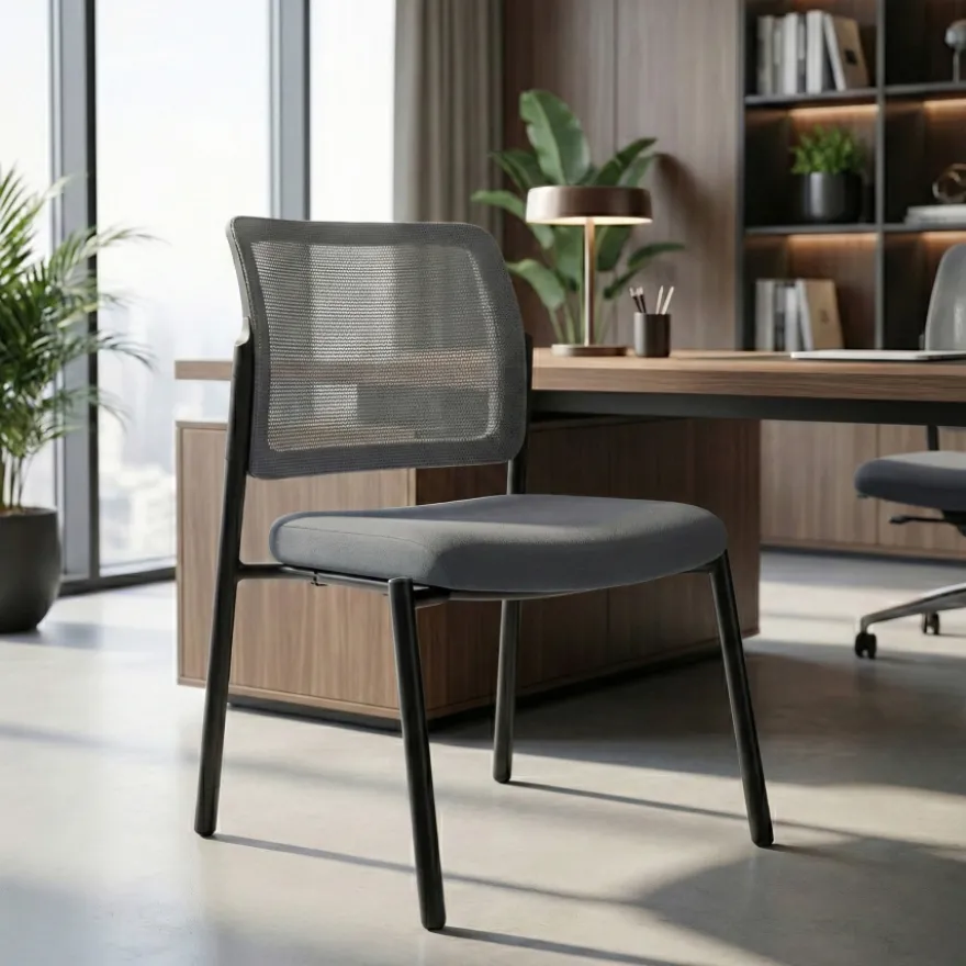 Sedia visitatore Hermes, base a 4 gambe, seduta ampia, schienale in rete