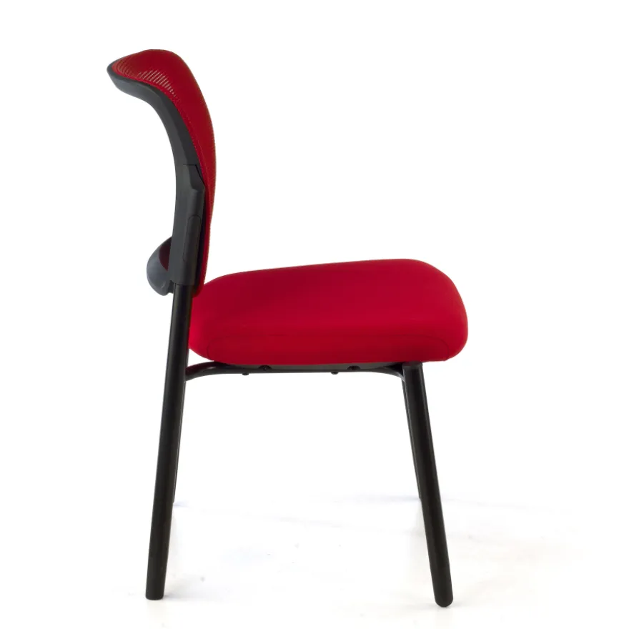 Sedia visitatore Hermes, base a 4 gambe, seduta ampia, schienale in rete
