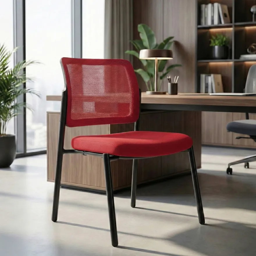 Sedia visitatore Hermes, base a 4 gambe, seduta ampia, schienale in rete