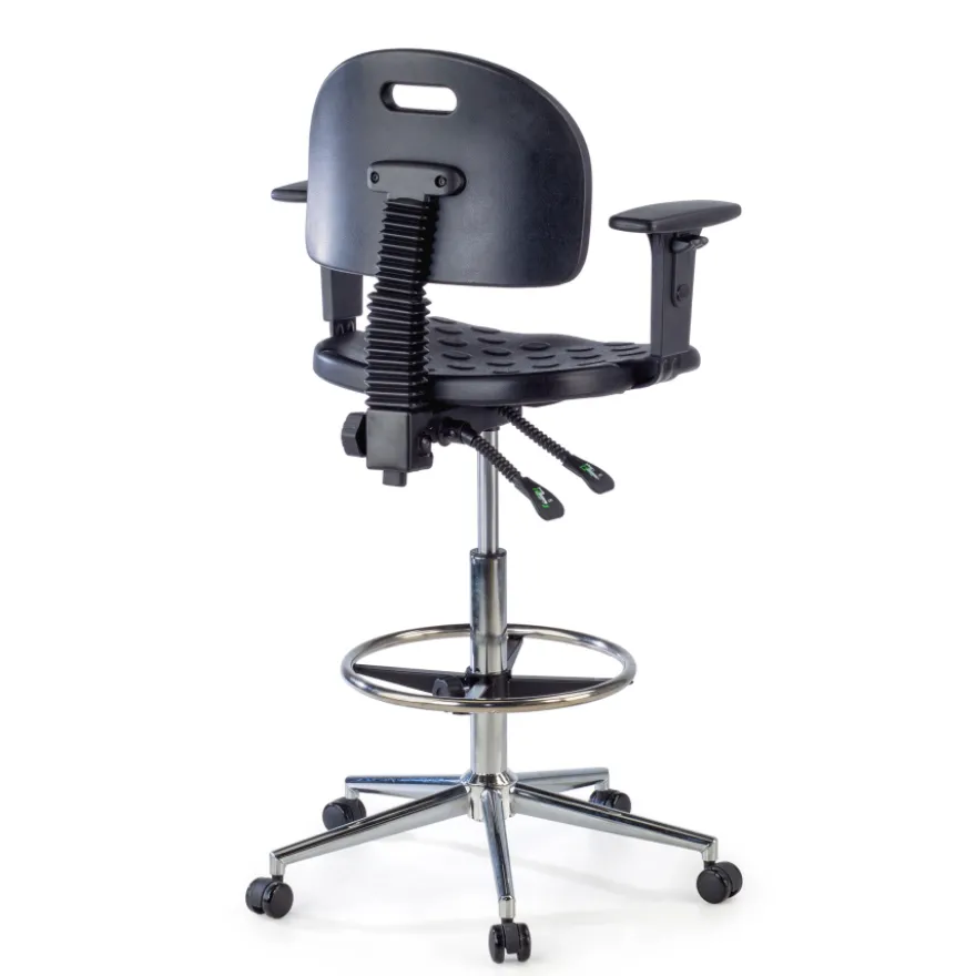 Sgabello da lavoro con braccioli MaxWork X1, anello poggiapiedi