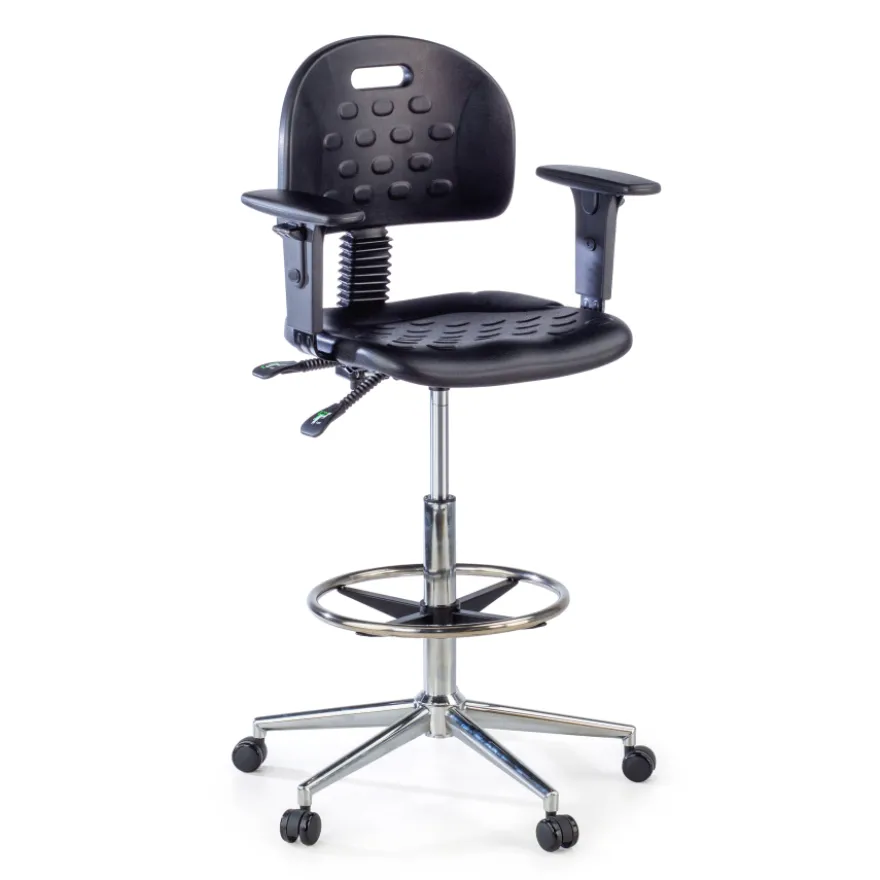 Sgabello da lavoro con braccioli MaxWork X1, anello poggiapiedi