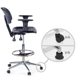 Sgabello da lavoro con braccioli MaxWork X1, anello poggiapiedi