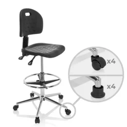 Sgabello da lavoro MaxWork X1, poliuretano rigido, anello poggiapiedi
