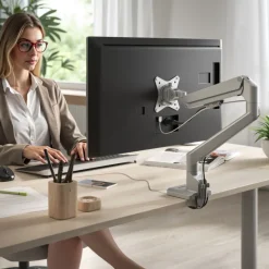 Supporto monitor individuale con porta USB, alluminio, 1 schermo