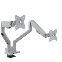 Supporto monitor scrivania doppio con porta USB, alluminio, 2 schermi