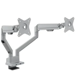 Supporto monitor scrivania doppio con porta USB, alluminio, 2 schermi